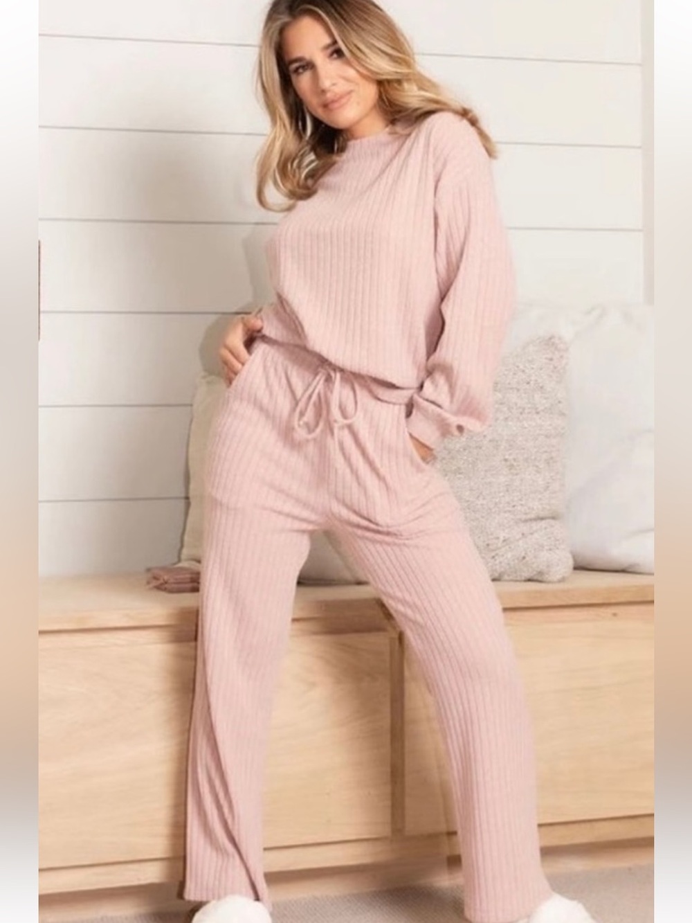 NWT Kittenish Dusty Rose Ribbed Lounge Set - Size Small